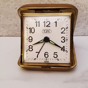 Vintage 1970s Tozaj wind up travel alarm clock in case.